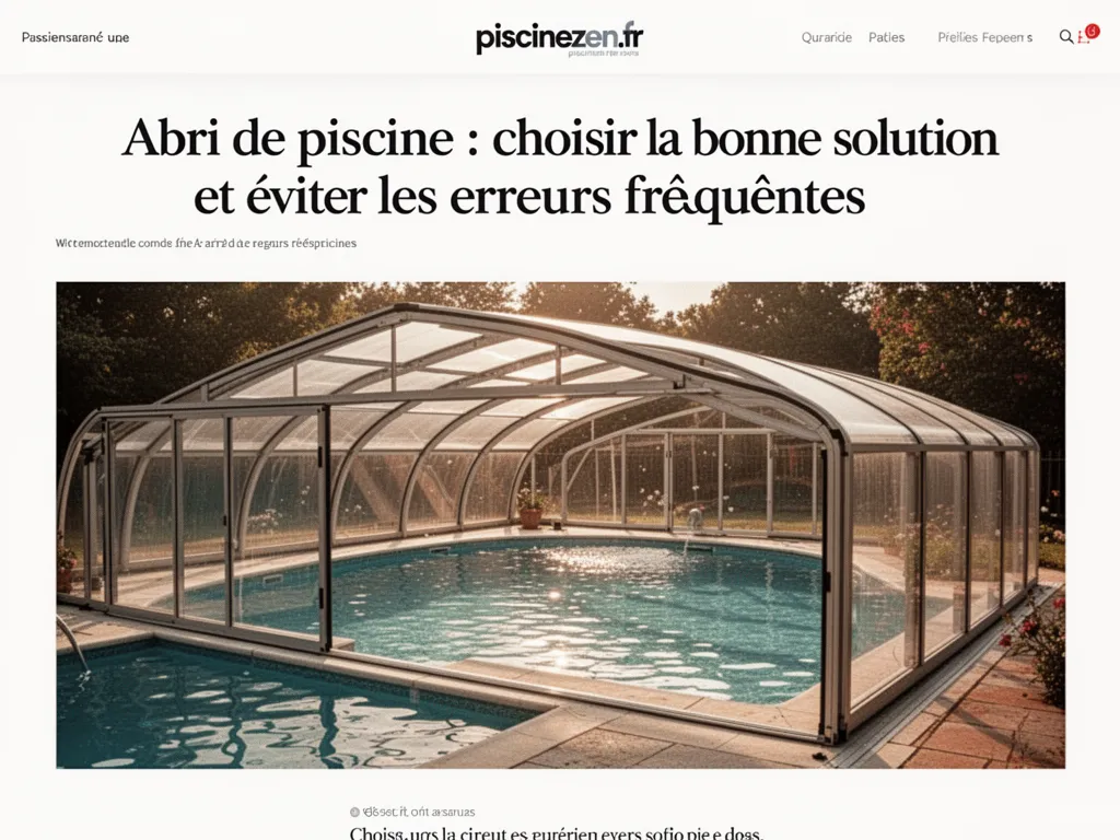 Vue d'un abri mi-haut transparent couvrant une piscine rectangulaire entourée d'une terrasse en bois