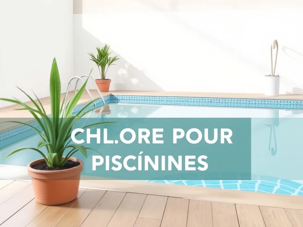 Un seau de chlore en granulés posé au bord d'une piscine bleue