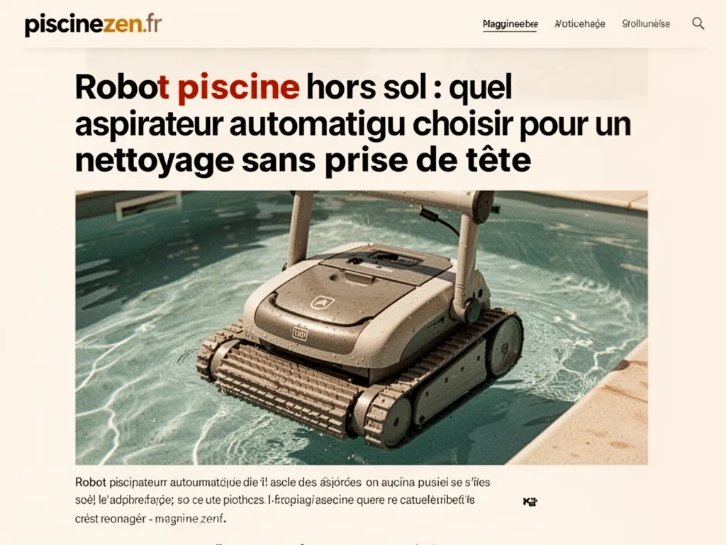 Un nettoyeur automatique bleu en action dans une petite piscine hors-sol ronde, aspirant feuilles et poussières près de la paroi