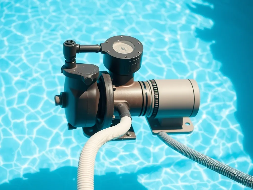 Schéma technique d’une pompe de filtration piscine avec skimmer, filtre à sable, vannes et refoulement sur fond de local