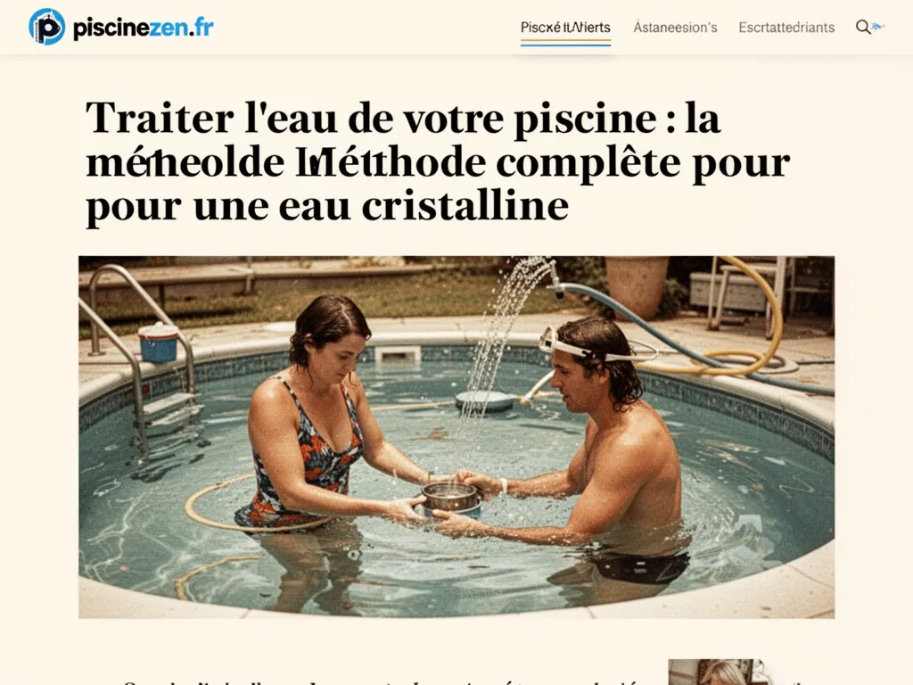 Une piscine à l'eau cristalline sous un ciel bleu avec des chaises longues autour.